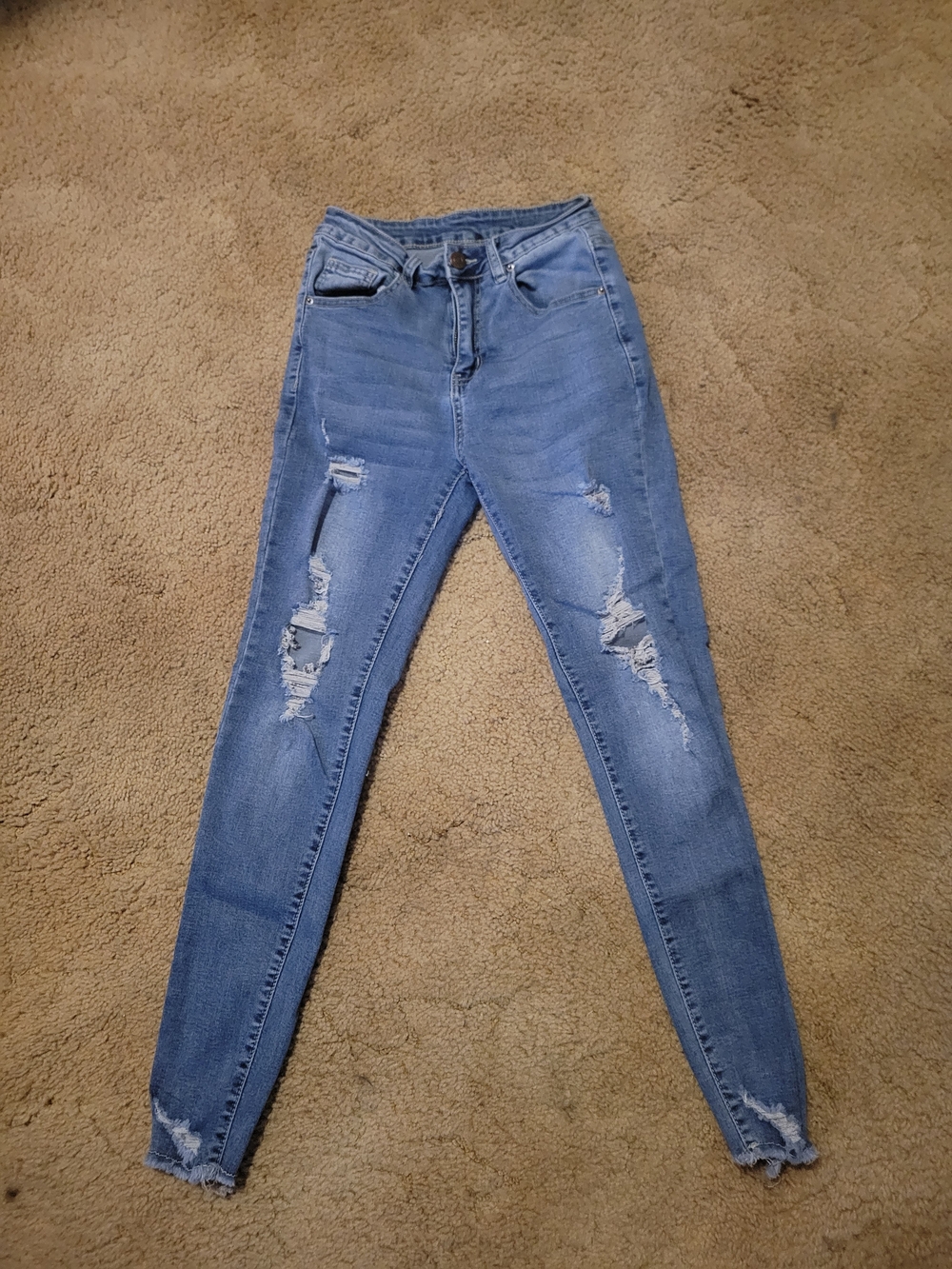 SHEIN Light Blue Distressed High-Rise Skinny Jeans